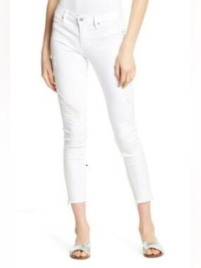 Articles of Society Carly Distressed Cropped Raw Hem Jeans in White Womens 28